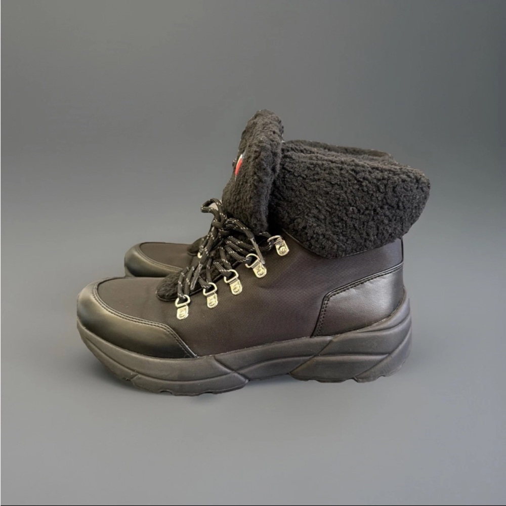 Tommy Hilfiger TWevelina womens Black Ankle Boots leather/nylon/sherpa lined 9M - Picture 3 of 8